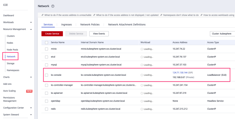 Expose KubeSphere Console